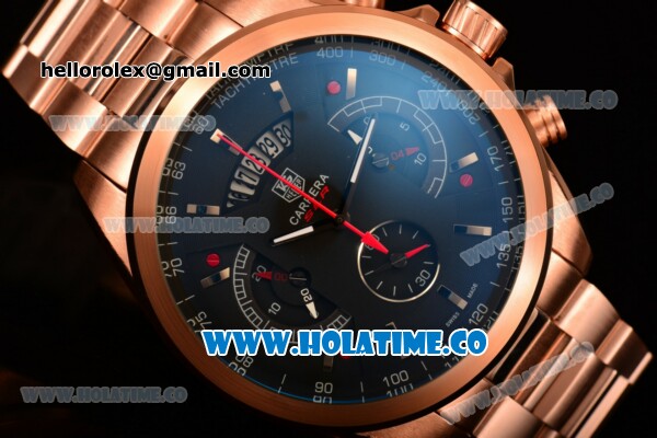 Tag Heuer Grand Carrera SLR Chrono Miyota Quartz Rose Gold Case/Bracelet with Black Dial and Silver Stick Markers - Click Image to Close
